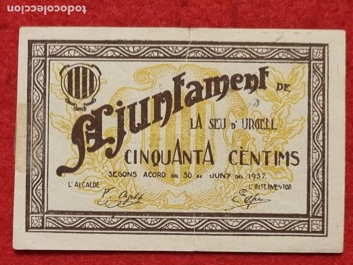 Banconote locali: BILLETE LOCAL GUERRA 50 CENTIMOS AJUNTAMENT LA SEU DE URGELL 1937 ORIGINAL PD
