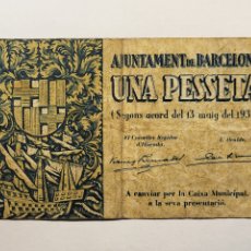 Billetes locales: BILLETE DEL AJUNTAMENT DE BARCELONA DE 1 PESETA DEL AÑO 1937 SERIE E