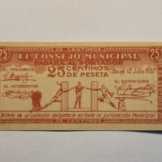 Billetes locales: BILLETE LOCAL. GUERRA CIVIL. 25 CENTIMOS ALCOY . ALICANTE . 1937
