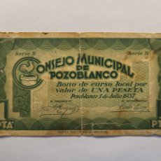 Billetes locales: BILLETE DE 1 PESETA DEL CONSEJO MUNICIPAL DE POZOBLANCO DEL AÑO 1937 (CORDOBA)