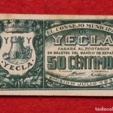 Billetes locales: BILLETE LOCAL GUERRA CIVIL 50 CENTIMOS YECLA MURCIA 1937 T982 ORIGINAL PF