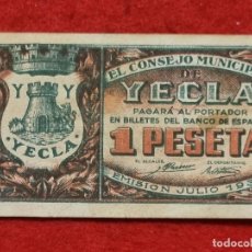 Billetes locales: BILLETE LOCAL GUERRA CIVIL 1 PESETA YECLA MURCIA 1937 T871 ORIGINAL PF