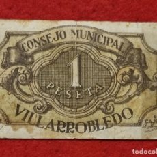 Billetes locales: BILLETE LOCAL GUERRA CIVIL 1 PESETA VILLARROBLEDO ALBACETE 1937 ORIGINAL PF