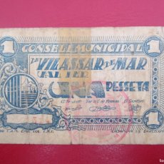 Billetes locales: BILLETE LOCAL 1 PESETA VILASAR DE MAR 1937 GUERRA CIVIL