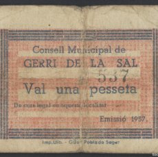 Billetes locales: J.B. BILLETE DE GERRI DE LA SAL , 1 PESETA , 1ª EMISIÓN , MONTANER: 710 A , TURRÓ: 1291
