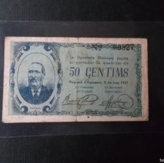 Billetes locales: BILLETE LOCAL 1937 50 CENT PUIGVERT D'AGRAMUNT - LERIDA -ESCASO Y MUY DIFICIL