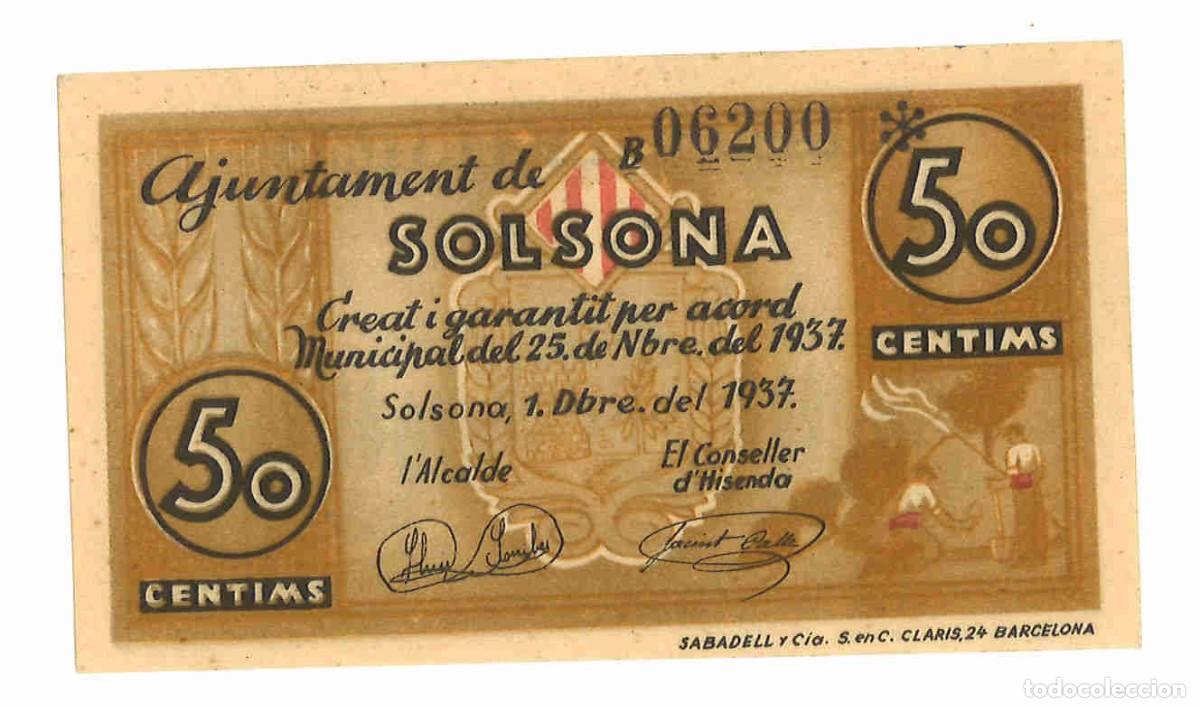 Billetes locales: 50 c&eacute;ntimos. Solsona. Lleida. 1937 - Foto 1