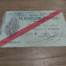 Billetes locales: BANCO ESPAÑA GIJON 5 NOVIEMBRE 1936 100 PESETAS 092217