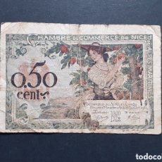 Billetes locales: FRANCIA 1920 - NICE - 50 CENTIMES - CHAMBRE DE COMMERCE - CIRCULADO CON DOBLADURAS