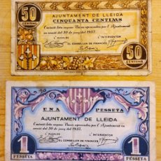 Billetes locales: BILLETES GUERRA CIVIL AJUNTAMENT DE LLEIDA 1937, 50 CÉNTIMOS Y 1 PESETA