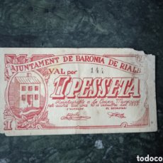 Billetes locales: BILLETE DE 1 PESSETA LA BARONIA DE RIALP 1937 ESCASO