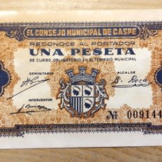 Billetes locales: 1 PESETA CONSEJO MUNICIPAL DE CASPE