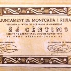 Billetes locales: BILLETE DE 25 CÉNTIMOS DEL AJUNTAMENT DE MONTCADA I REIXAC DEL AÑO 1937
