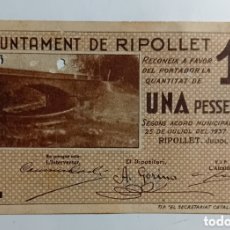 Billetes locales: BILLETE LOCAL DE 1 PESETA DE RIPOLLET 1937 N:001517