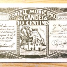 Billetes locales: BILLETE DE 10 CENTIMOS GANDESA 1937 GUERRA CIVIL EXCELENTE CONSERVACIÓN