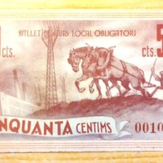 Billetes locales: BILLETE DE 50 CENTIMOS AJUNTAMENT DE LA POBLA DE SEGUR 1937 EXCELENTE CONSERVACIÓN