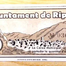 Billetes locales: BILLETE AJUNTAMENT DE RIPOLL 1 PESETA GUERRA CIVIL 1937 EXCELENTE CONSERVACIÓN