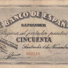 Billetes locales: CRBL0067 BILLETE ESPAÑA SANTANDER 50 PESETAS 1936 MBC