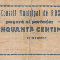 Billetes locales: CRBL0072 BILLETE ESPAÑA CONSEJO MUNICIPAL DE ROSES (GIRONA) 50 CTS BC