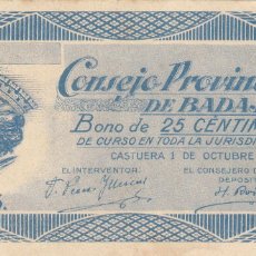 Billetes locales: CRBL0071 BILLETE ESPAÑA BADAJOZ 25 CENTIMOS 1937