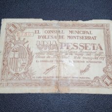 Banconote locali: OLESA DE MONTSERRAT ( BARCELONA ) 1 PESETA