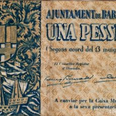 Billetes locales: AJUNTAMENT BARCELONA - 1937 - BITLLET /BILLETE DE UNA /1 PESSETA / PESETA -SERIE B- NUEVO-FOTO REVER