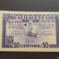 Banconote locali: 50 CENTIMOS 1937, SC. BILLETE LOCAL ALBACETE. DESCENTRADO