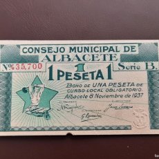 Banconote locali: 1 PESETA 1937, SC. BILLETE LOCAL ALBACETE. DESCENTRADO