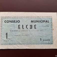 Banconote locali: 1 PESETA 1937, MBC. BILLETE LOCAL ELCHE. DESCENTRADO