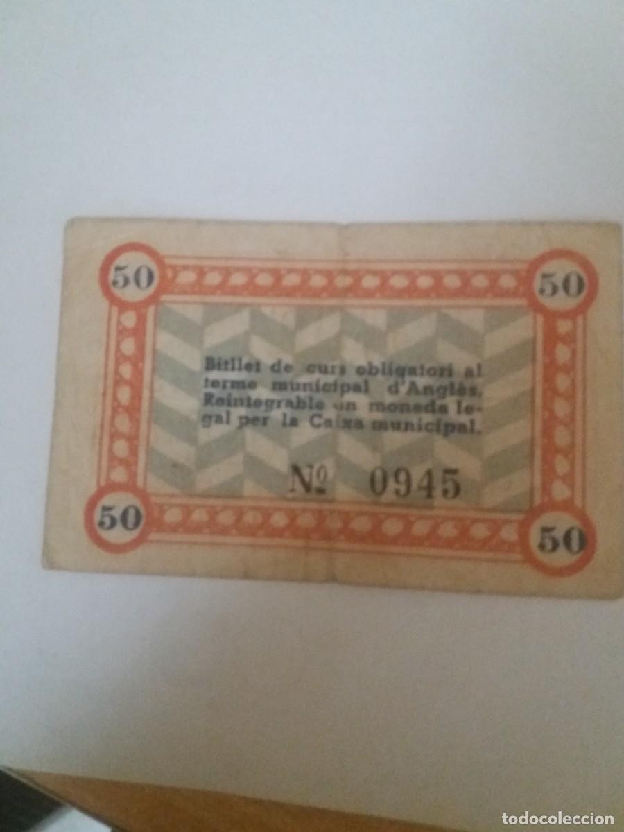 Billetes locales: Billete bitllet 50 c&eacute;ntims c&eacute;ntimos Municipi Angles - Foto 2