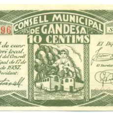 Billetes locales: ESPAÑA - BILLETE LOCAL GANDESA. 10 CENTIMOS 1937. SIN CIRCULAR.