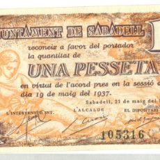 Billetes locales: ESPAÑA - BILLETE LOCAL SABADELL 1 PESETA AÑO 1937. SIN CIRCULAR.