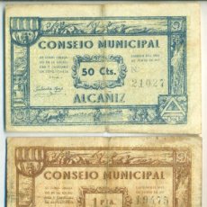 Billetes locales: ESPAÑA - LOTE BILLETES LOCALES ALCAÑIZ 50 CENTIMOS + 1 PESETA 1937 + 1 PESETA GRAUS 1937.