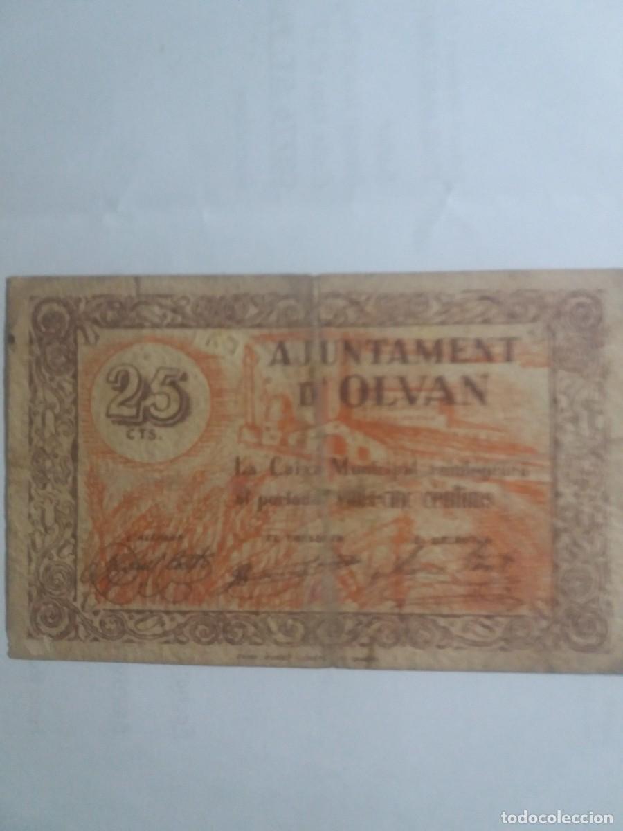 Billetes locales: Billete bitllet 25 C&eacute;ntimos c&egrave;ntims Ajuntament Olvan - Foto 1