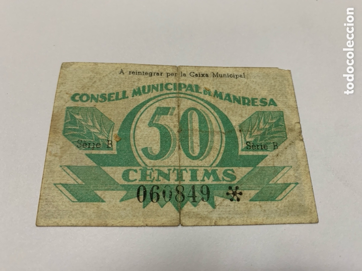Billetes locales: Billete 50 c&eacute;ntimos Manresa - Foto 2