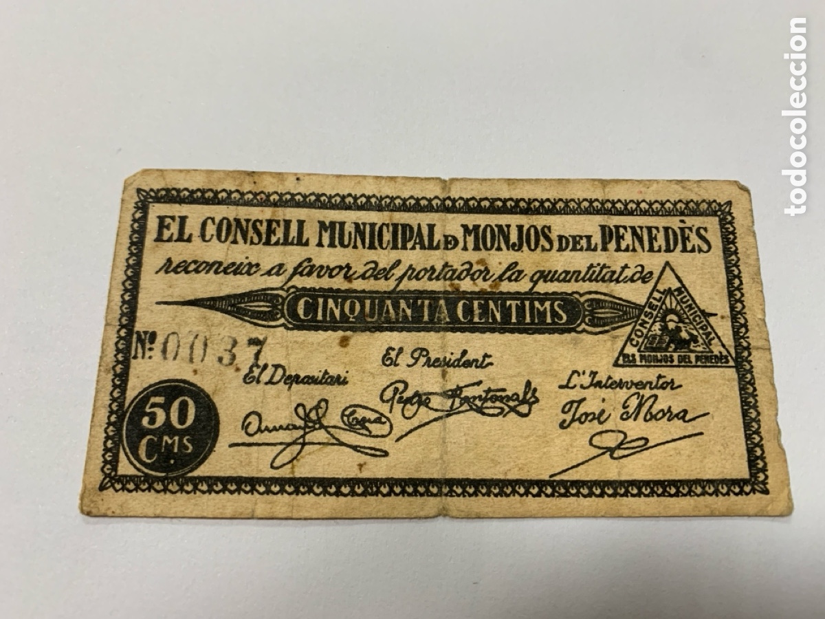 Billetes locales: Billete 50 c&eacute;ntimos, Monjos del Penedes - Foto 1