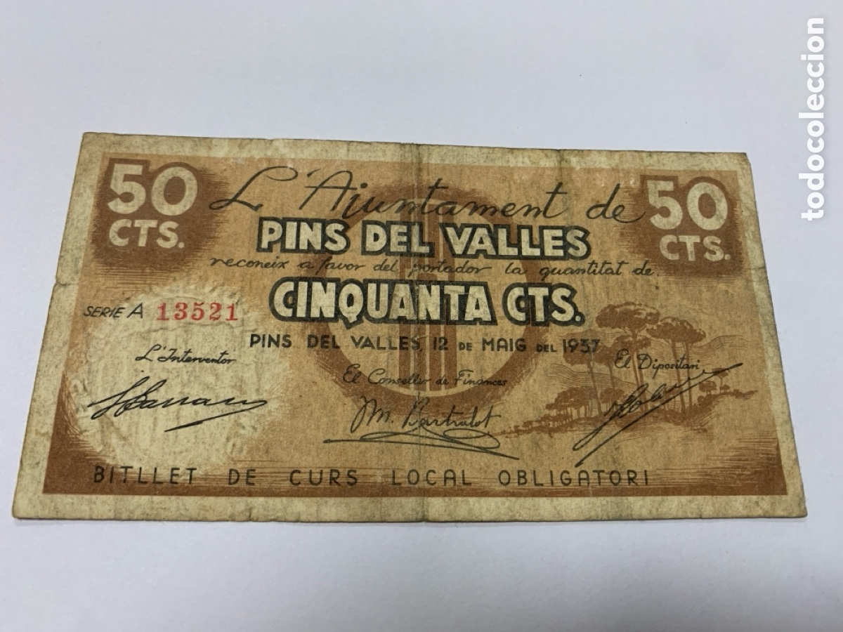 Billetes locales: Billete 50 c&eacute;ntimos Pins del Valles - Foto 1
