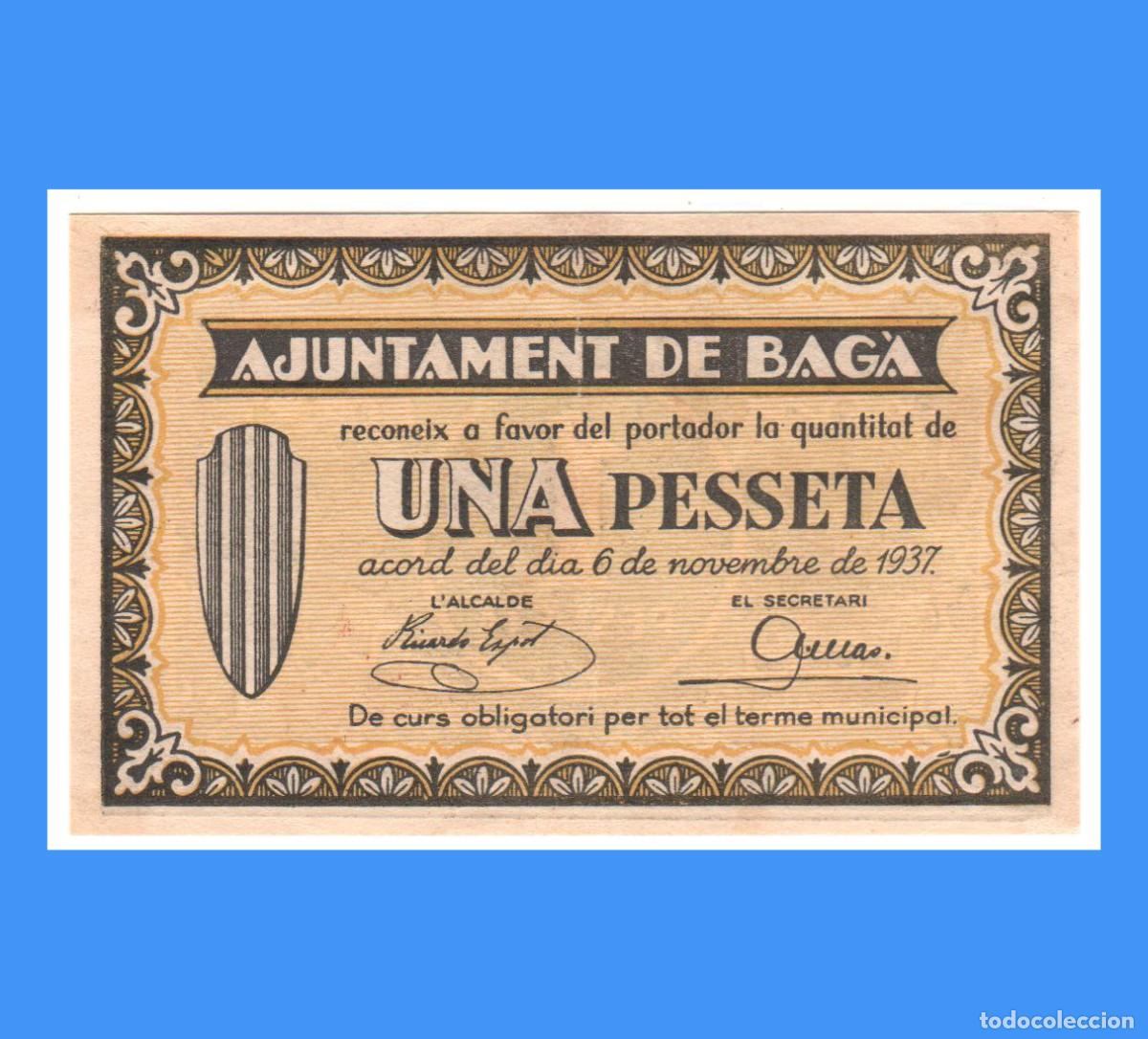 Billetes locales: Bag&agrave; (Barcelona) 1 Pta EBC+ - Foto 1