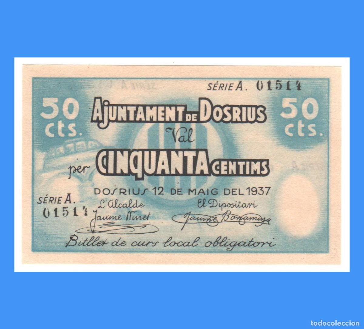 Billetes locales: Dosrius (Barcelona) 50 Cts PLANCHA RARO - Foto 1