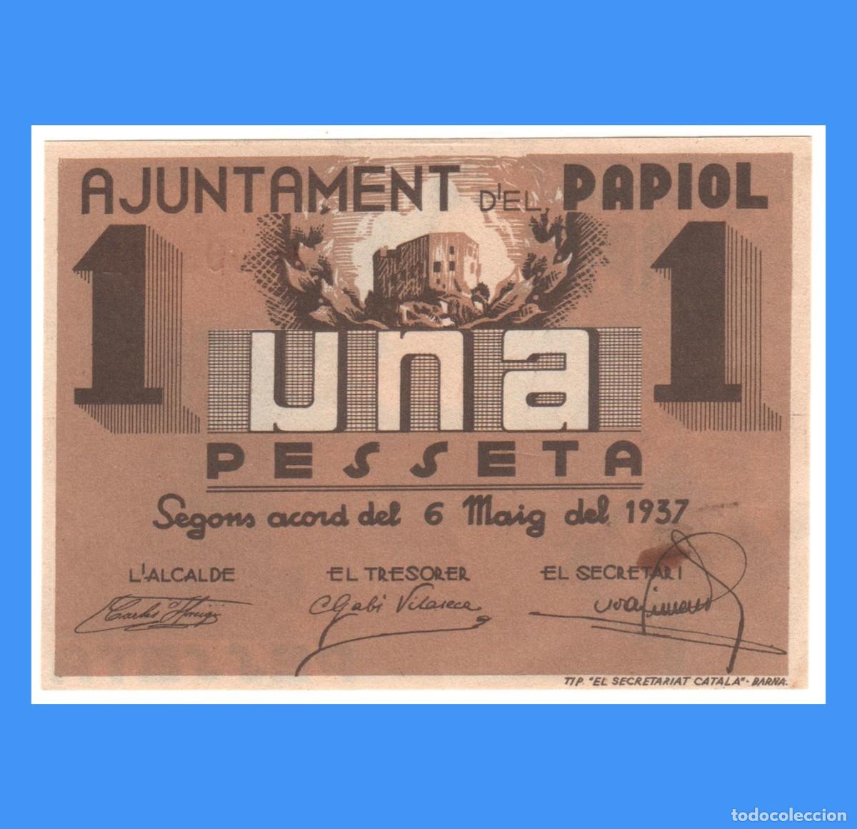 Billetes locales: Papiol (Barcelona) 1 Pta SC- Escaso - Foto 1