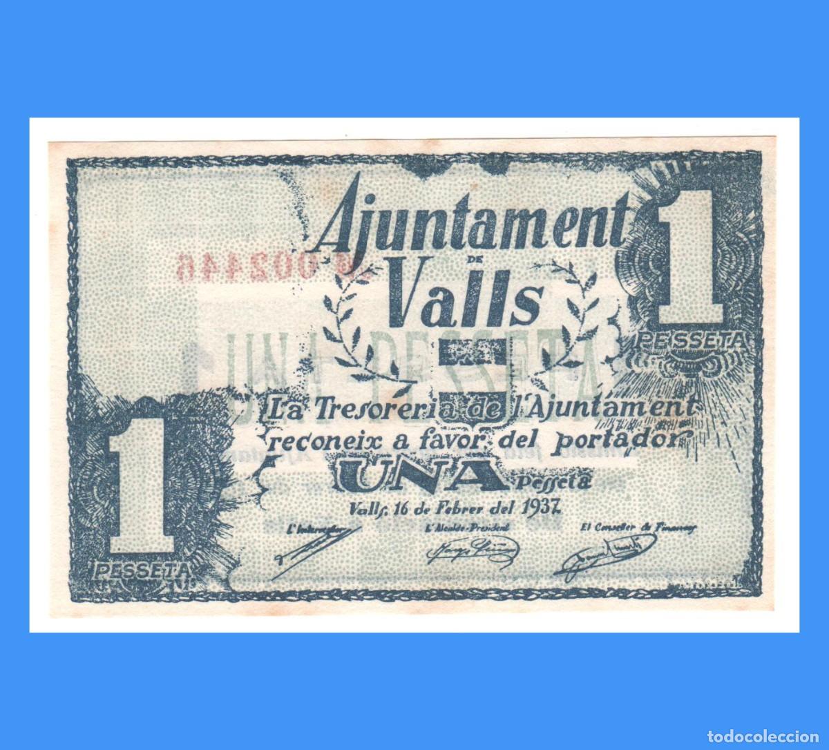 Billetes locales: Valls (Tarragona) 1 Pta EBC+ - Foto 1