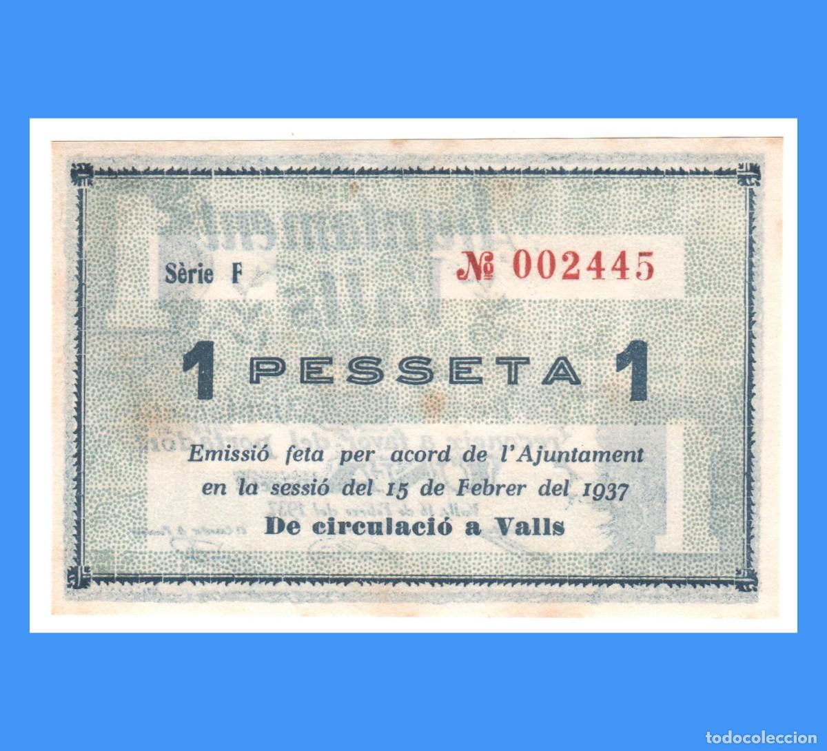 Billetes locales: Valls (Tarragona) 1 Pta EBC+ - Foto 2