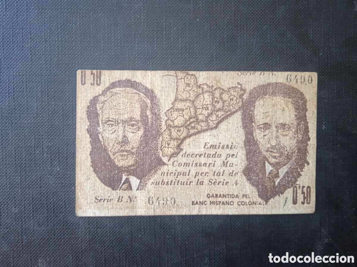 Billetes locales: Billete de 50 c&egrave;ntimos Malgrat de Mar 1937 - Foto 1