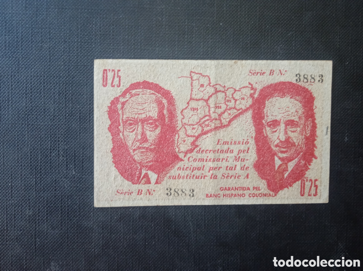 Billetes locales: Billete de 25 c&egrave;ntimos 1937 Malgrat de Mar - Foto 1