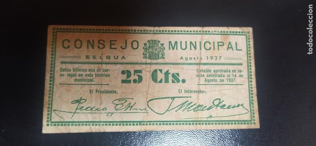 Billetes locales: Billete local 25 Cts. Selgua - Foto 1