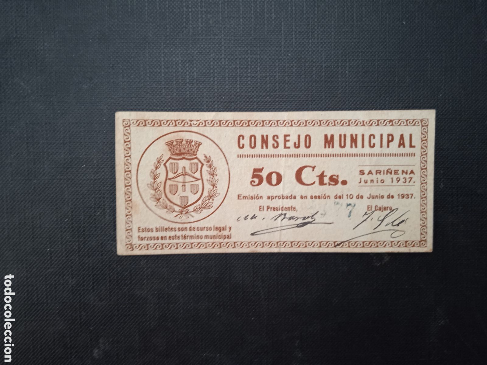 Billetes locales: Billete de 50 c&egrave;ntimos Sarinyena Huesca - Foto 1