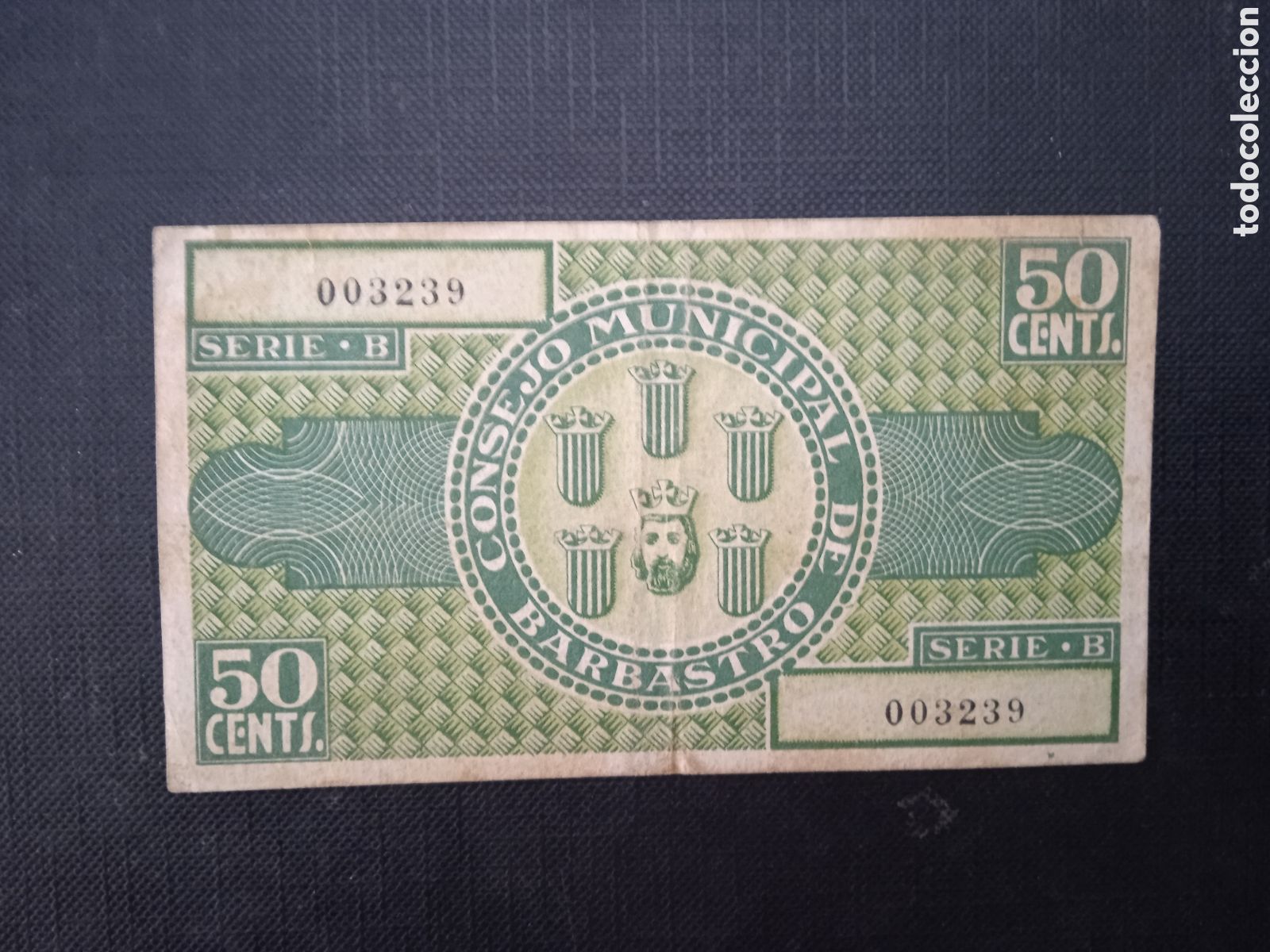 Billetes locales: Billete de 50 c&egrave;ntimos Barbastro 1937 - Foto 2