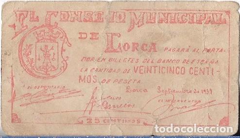 Billetes locales: BILLETE 25 CENTIMOS LORCA (MURCIA) - Foto 1