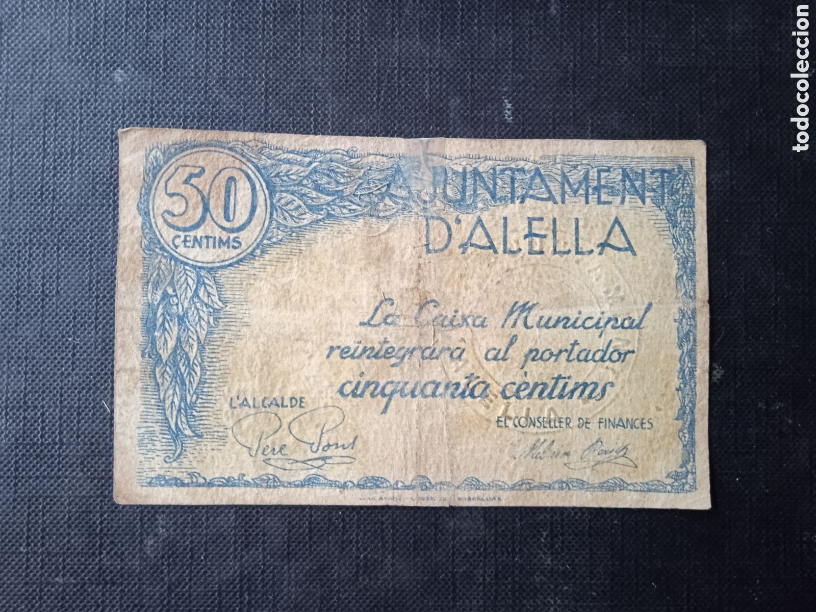 Billetes locales: Billete de 50 c&egrave;ntimos Alella de Mar 1937 Barcelona