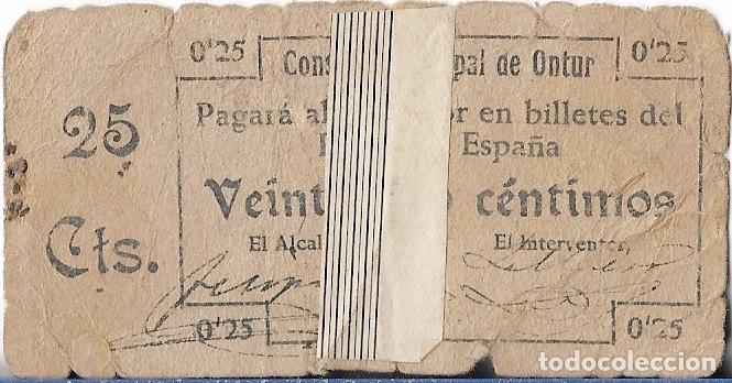 Billetes locales: BILLETE 25 CENTIMOS ONTUR (ALBACETE) - Foto 1